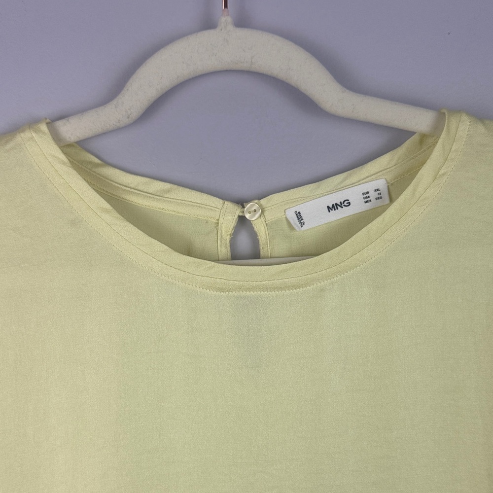 Mango Light Yellow Casual Chic Round Neck Tie Back Short Sleeve Top Size 12 - Picture 5 of 9